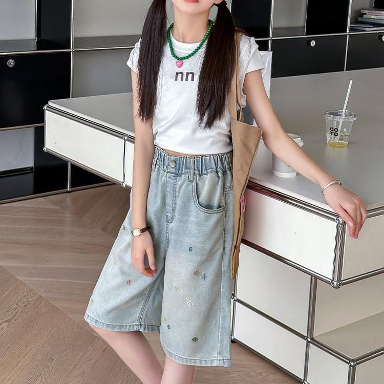 Girls' Stylish Denim Shorts Summer Clothes Children's Pants Summer Thin Jean Casual Five Quarter Pants