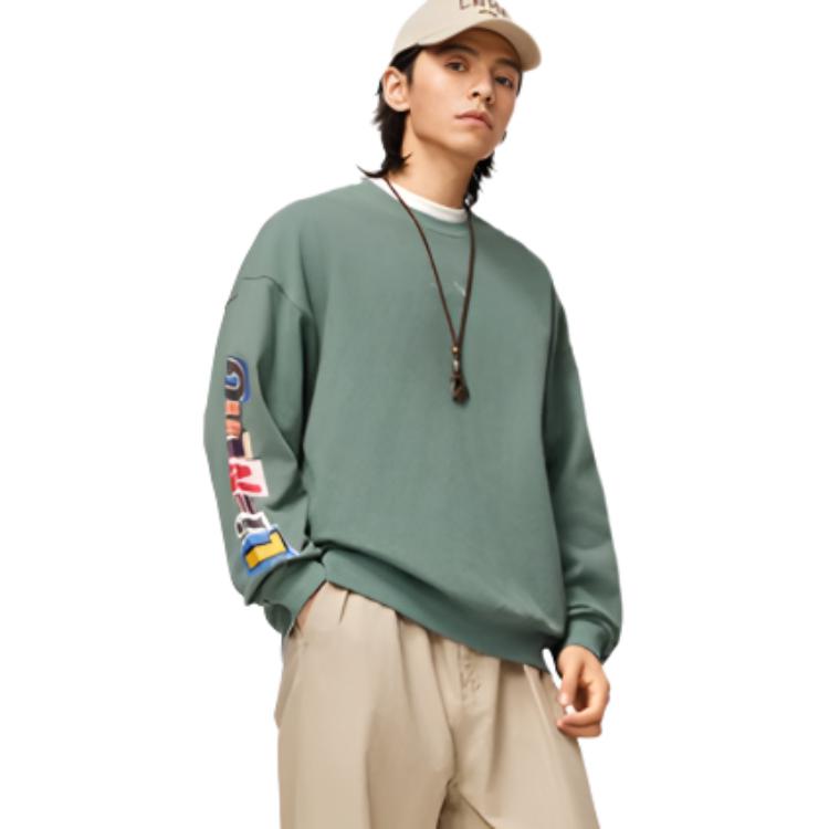 Sudadera con cuello redondo y estampado de letras Li Ning para hombre sudadera Qianshan-Cui AWDU137-5