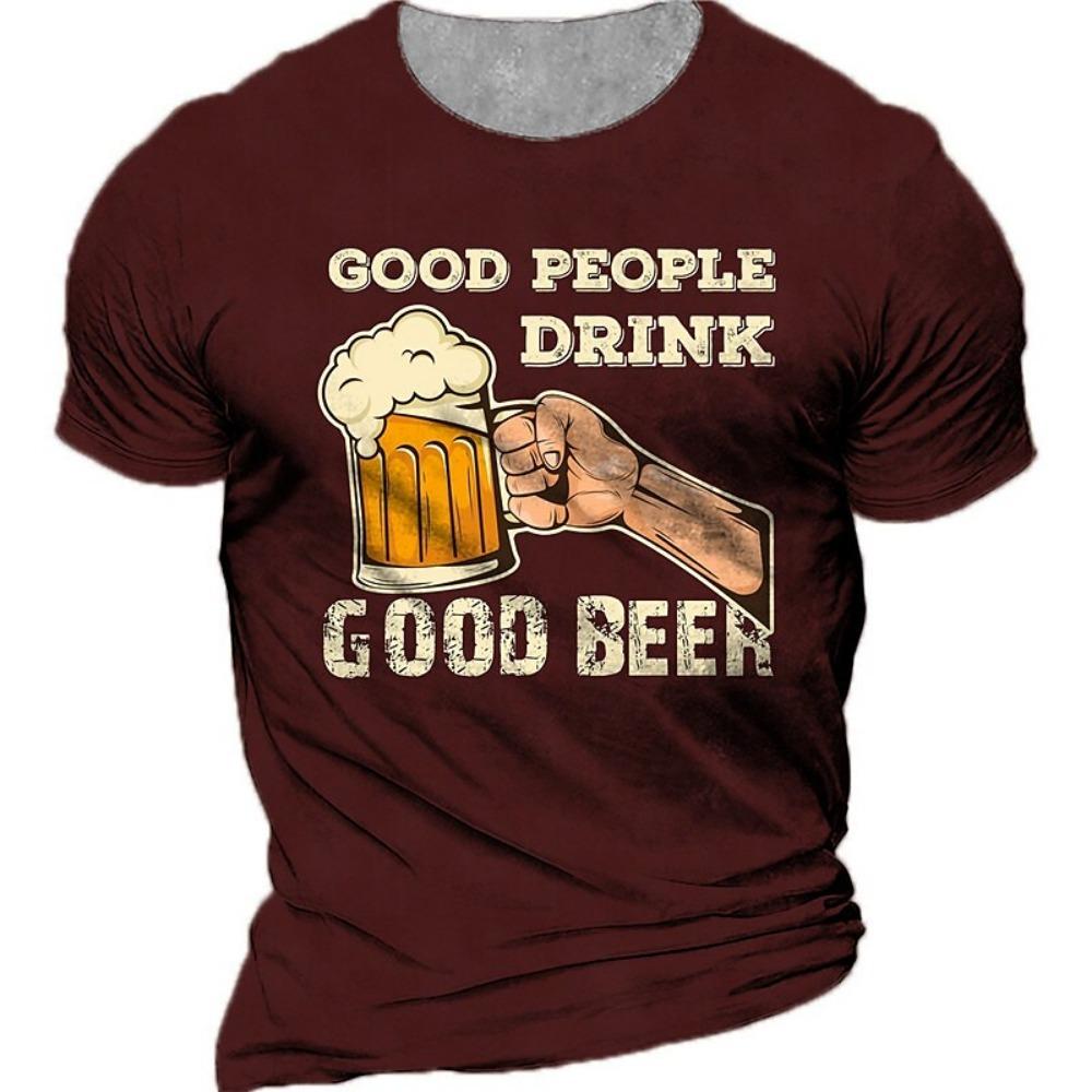 Yaz Moda Erkekler Retro Bira grafik tişörtler Avrupa ve Amerika Trend Kişilik Vintage Baskılı Yuvarlak Boyun Kısa Kollu Tees