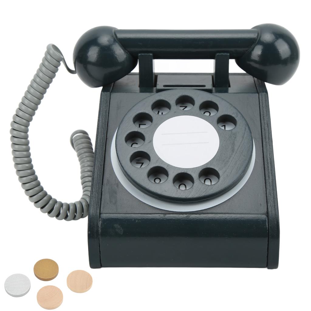 Kindersimulation Telefon Rosa Altmodisch Drehbarer Wählscheibenapparat Retro Design Holzsimulation Retro Wählscheiben Telefon