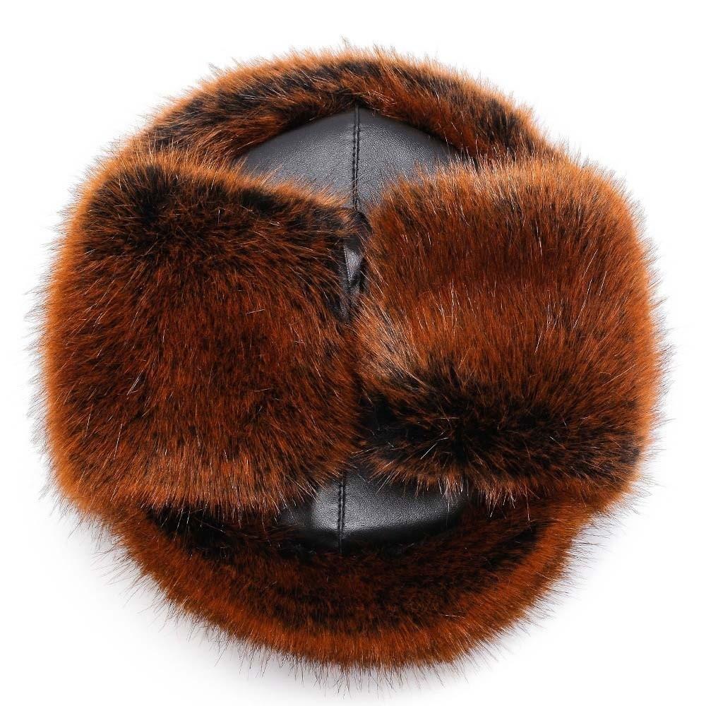 Faux Mink Trapper Hat Men Windproof Protection Winter Snow Hat Earflap Fleece Cap Daily Commute