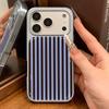 Brown Light Blue Vertical Stripe Pattern Phone Case Suitable for iPhone17 16 15 14 13 12 11Pro/Max/Plus Anti Drop and Shockproof