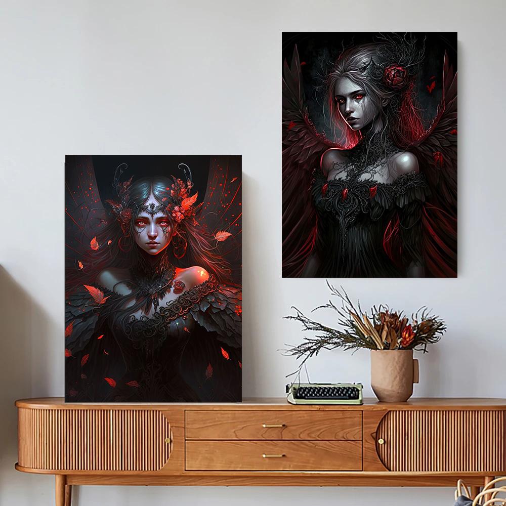 Dark Gothic Fairy Elf Fairy Underwater Mystical Fairy Flower Wing Poster and Print Canvas Painting Wall Art Pictures Home Decor