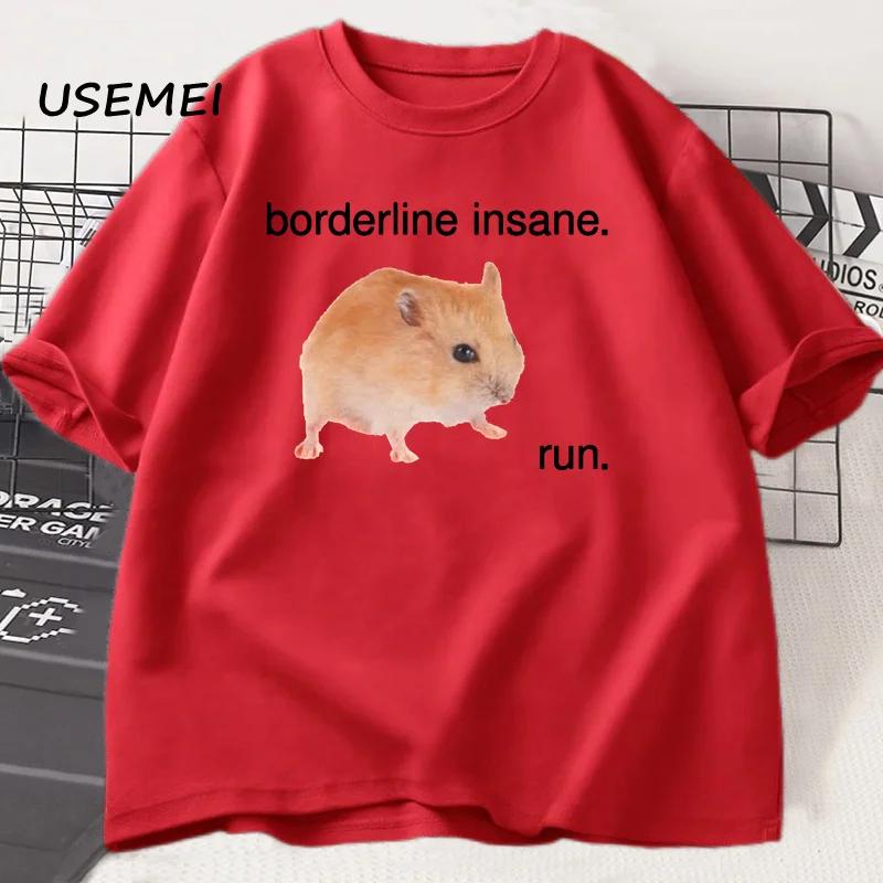 

Смешная футболка с мемом про хомяка, на грани безумия, беги, графическая футболка с животным, юмористическая взрослая футболка, хлопок, футболки с коротким рукавом, мужская одежда M