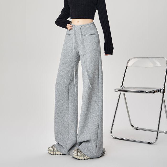 

Women s Gray Wide-Leg High-Waist Drawstring Sweatpants: Spring/Fall, Slimming, Loose-Fit, Floor-Length Extra Large світло-сірий колір