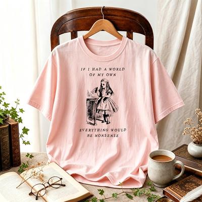 Women Alice In Wonderland If I Had A World of My Own Graphic TShirt Book Lover Vintage Literature Quote Cottagecore Casual Tops