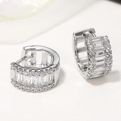 Huitan Fashion Women's Hoop Earrings with Sparkling Cubic Zirconia Fancy Female Ear Accessories Good Quality Jewelry