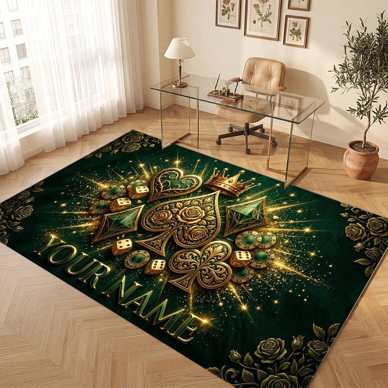 Cards Casino Theme Soft Crystal Velvet Rug Custom Name & Text Print Non Slip Floor Rug for Bedroom Living Room