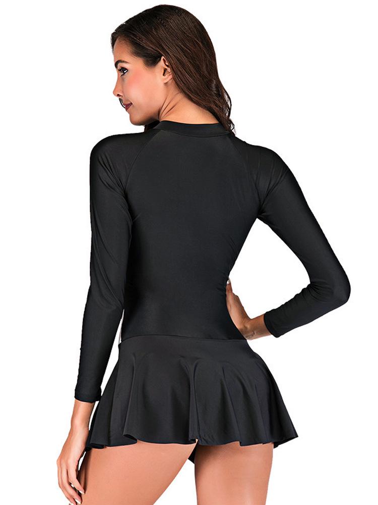 Traje de baño de una pieza conservador para mujer con control de abdomen - Manga larga, Adelgazante, Tallas grandes, Fuente termal