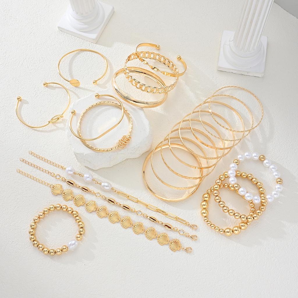 Elegant Vintage Gold Color Minimalist Bracelet Set for Women Open Knot Twisted Disc Scallop Bracelet for Women Daily Jewelry New