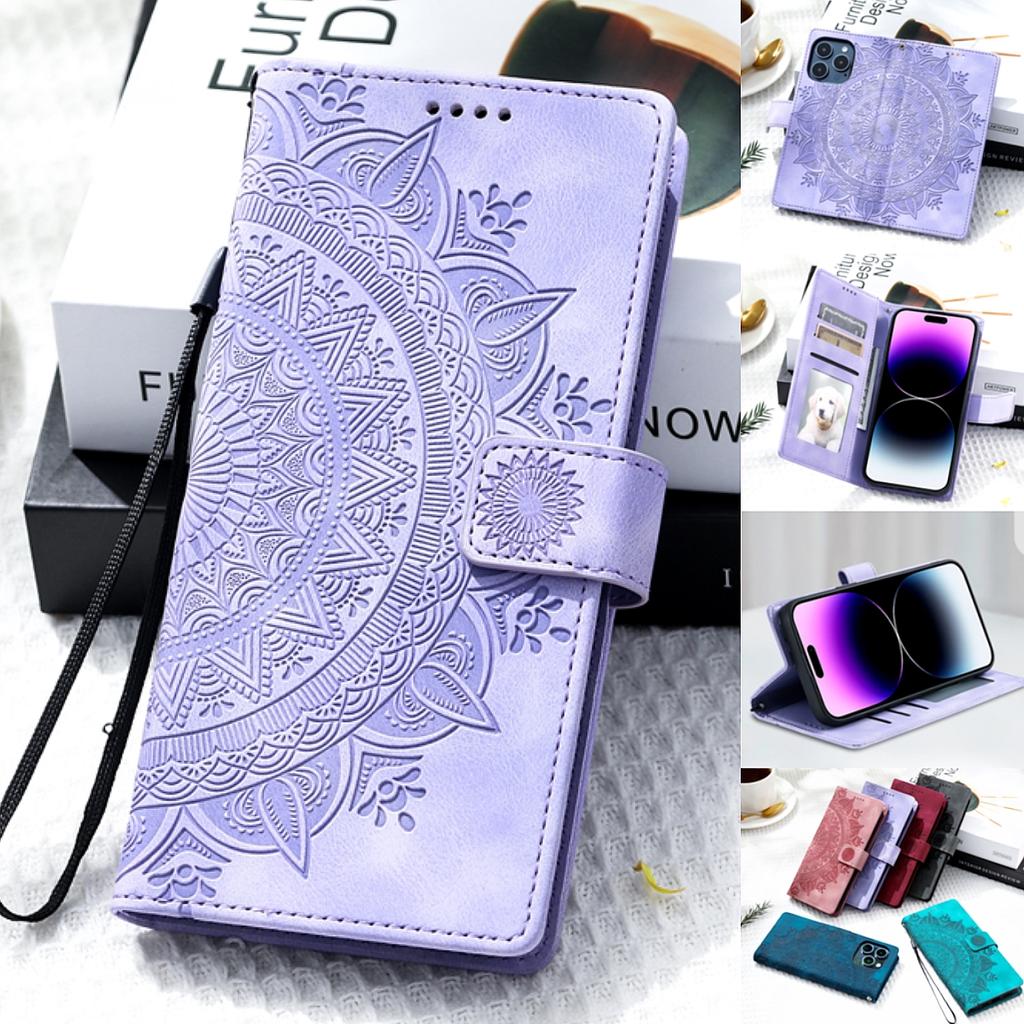 Embossed Totem Leather Case for iPhone 17 Air 16 16E 15 14 13 12 11 Pro Max XS Max XR 7 8 Plus -SE Flip Card Wallet Phone Cover