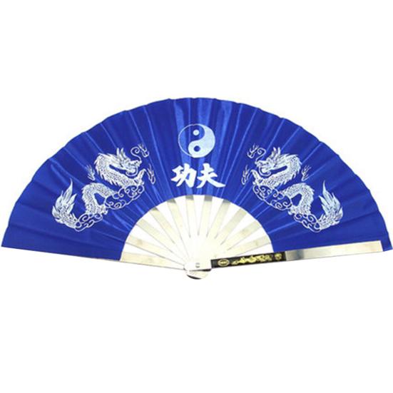 

Tai Ji Fan Dual Dragon Print Handheld Loud Clack Chinese Style Portable Performance Prop Crafts Anti-rust Stainless Steel Rib Folding Fan for Outdoor синій