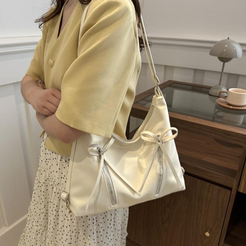 PU Leather Bowknot Shoulder Bag Zipper Bow Crossbody Bag Portable Bow Tote Bag  Outdoor