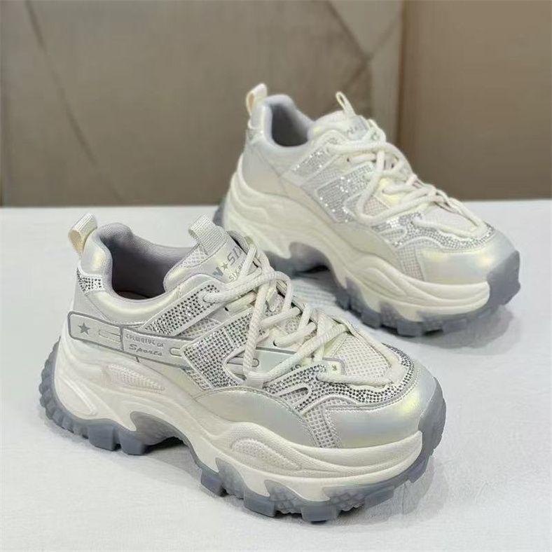 Petite Rhinestone Platform Sneakers - Women's Sporty Casual Spring/Autumn 2025 Style