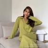 2025 Womens Soft V-Neck Long Knit Dress Loose Elegant Midi Skirt With Side Slit