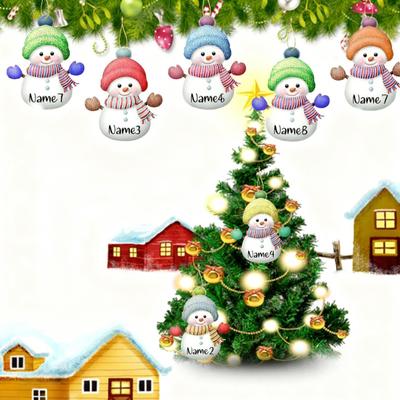 7 Pièces Ornement de Noël Bonhomme de Neige Personnalisé Nom de Famille Acrylique Bonhomme de Neige Décoration Suspendue de Noël pour Arbre de Noël Décor de Fête de Vacances
