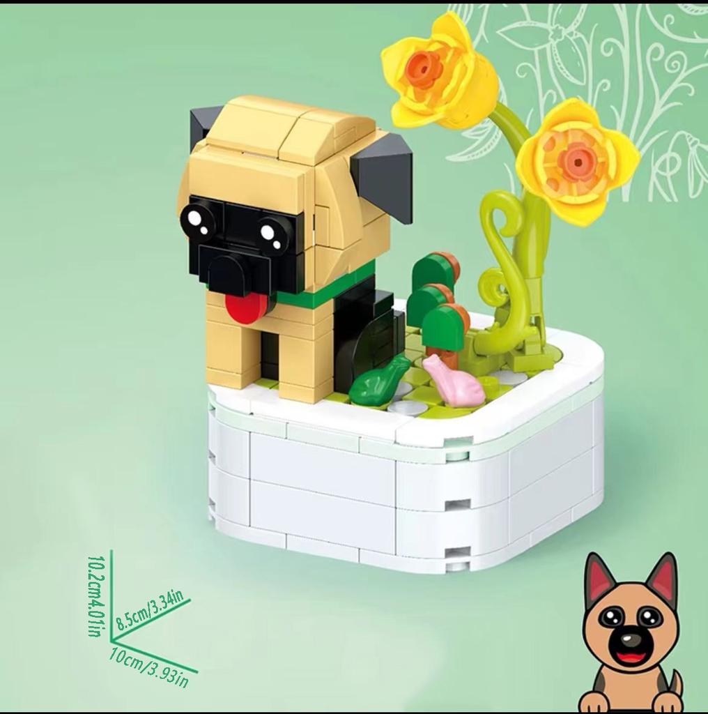 Pet Dog Series Potted Poodle Cute Dog Chihuahua Decoration Shepherd Dog Block Flower Puzzle Toy, Giftuzzle Toy, Gift for Friends