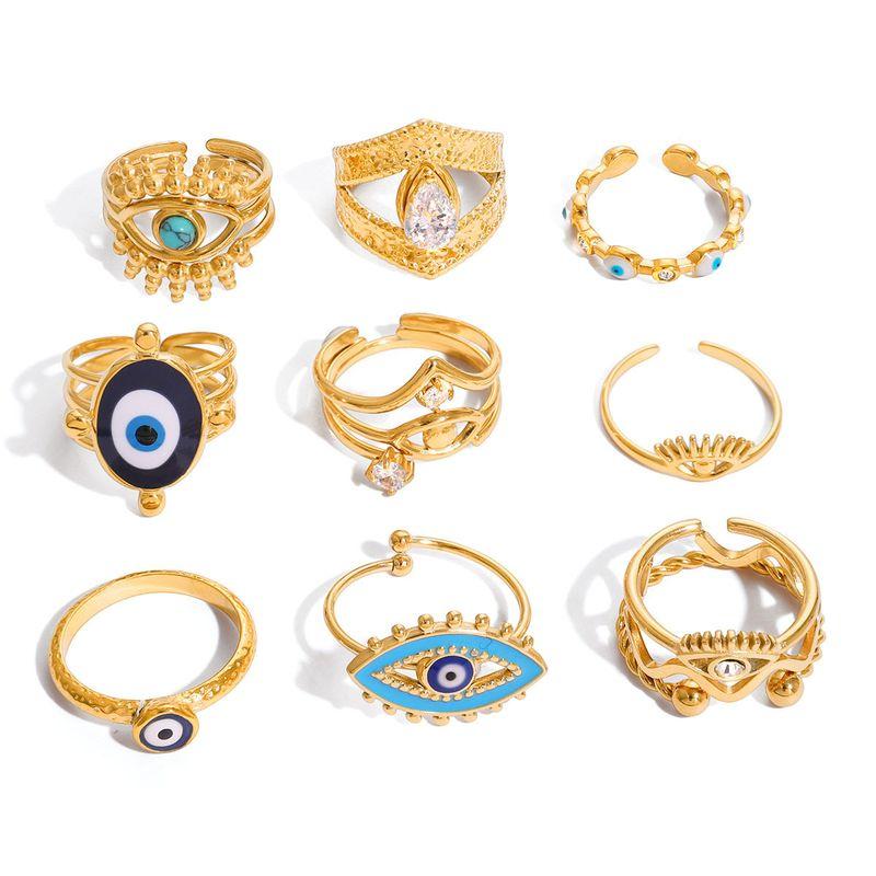 European and American Fashion Devil's Eye Titanium Steel Plated 18K Gold Ring Niche Original Design High-End Jewelry That Does Not Fade