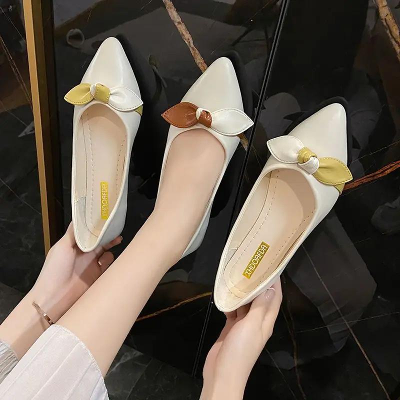 Fashion With Heel Women's Flat Shoes Slip-on Bow Moccasins Cheap Liquidation Popular Korean Style High Quality Fashion Ladies Footwear