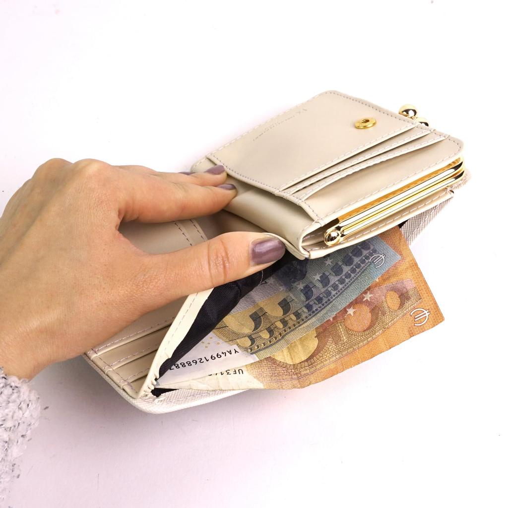 Hiroko Koshino Femme Bifold Wallet with Clasp Large Popular Brand Women's Closure, Two-Tone Design, Capacity, (Black)