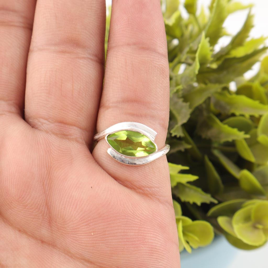 Green Peridot Gemstone 925 Sterling Silver Handmade Jewelry Women Ring For Gift RR-60-5
