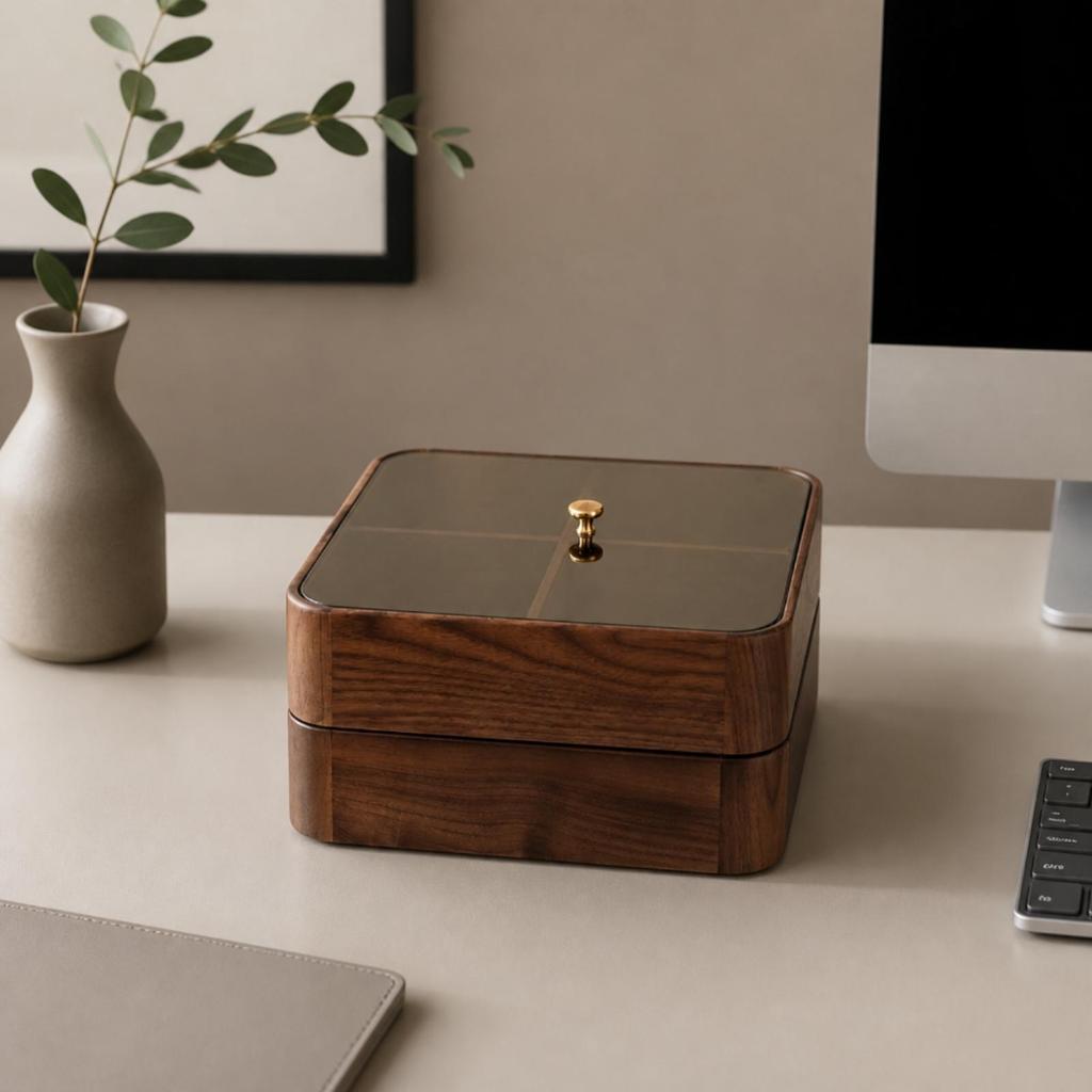 Two-Layer Black Walnut Snack Box Elegant Nut Storage Container Stackable