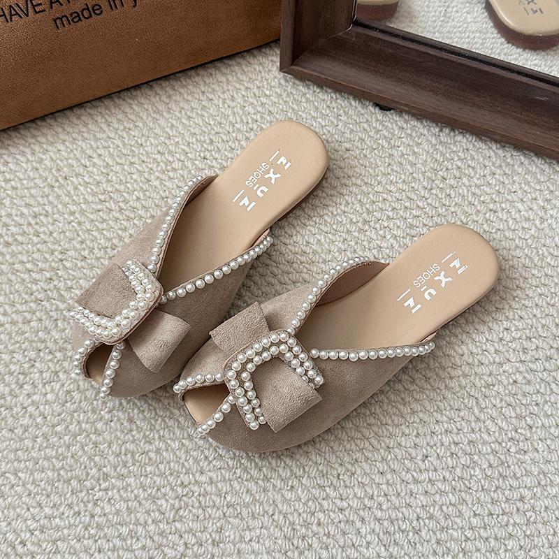 

Модные полушлепанцы с жемчугом для женской верхней одежды 2025, Универсальные, Мягкая подошва, Удобные и Противоскользящие, Шлепанцы на одну ногу 40