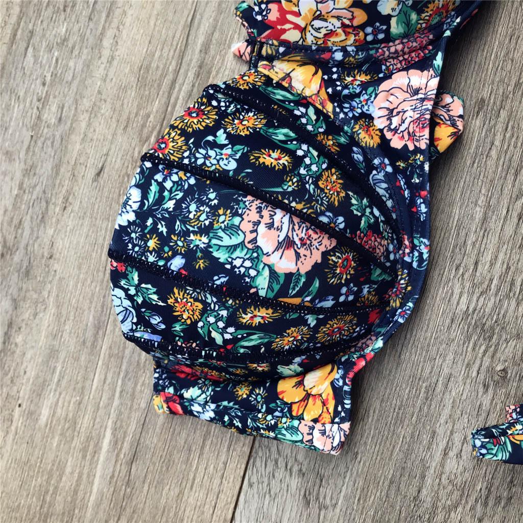 Fashion Women Sexy Floral Print Breast Pad Swimwear Split Bathing Swimsuit