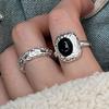 PANJBJ 925 Sterling Silve Black Agate Ring for Women Punk Irregular Hollow Out Liquid Lava Adjustable Jewelry Gift Dropshipping