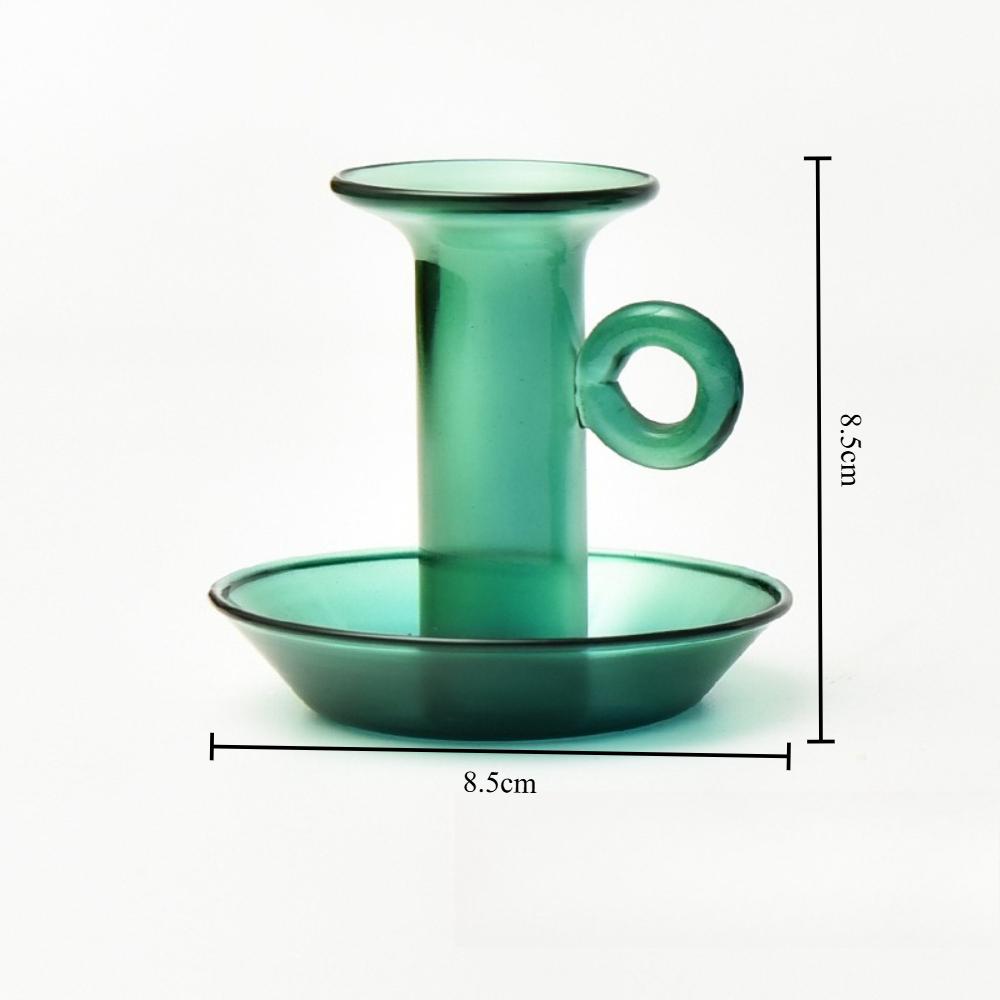 European-style Creative Colored Glass Candlestick Round with Handle Transparent Retro Home Candlestick Living Room Home Decor