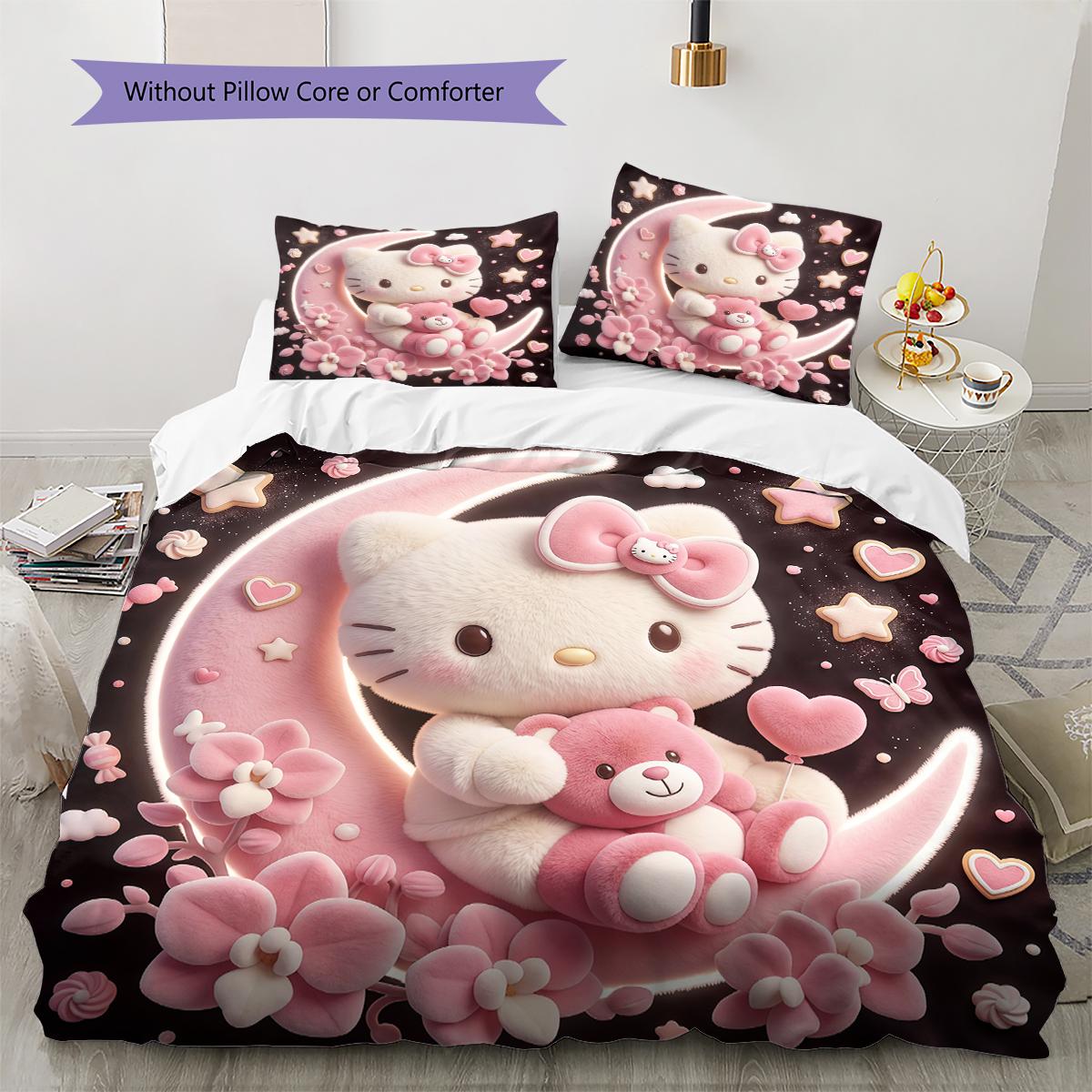 

Hello Kitty Pink Pattern Bedding,Quilt Set Quilt Cover Pillowcase Home Birthday Gift(1 * duvet cover + 2 * pillowcase, without core) 135x200cm