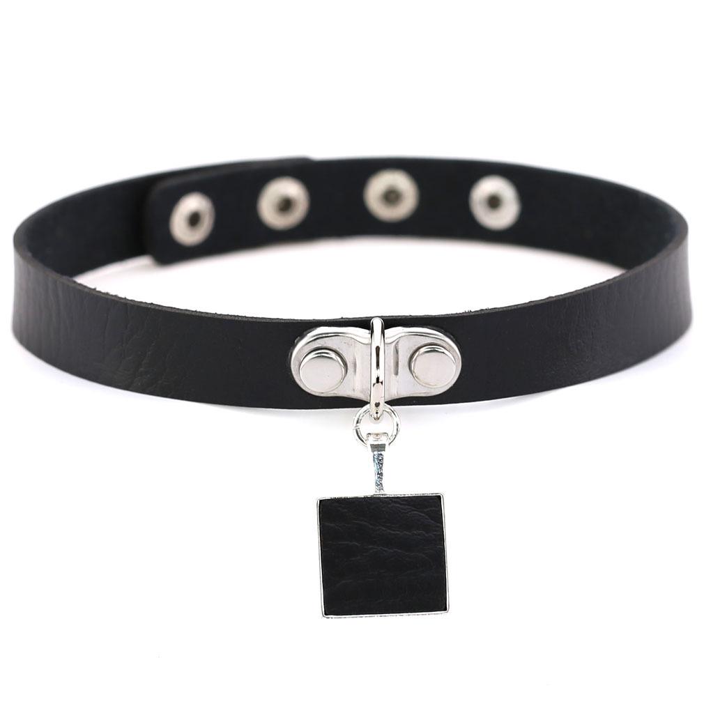 Harajuku Geometric Square Choker, Block Pendant PU Leather Short Clavicle Necklace