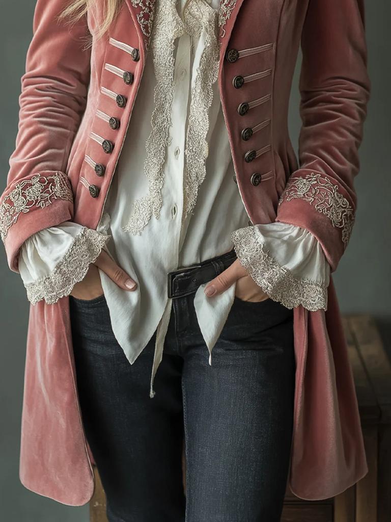 Women's Autumn Winter Long Sleeve Solid Color Patchwork Golden Velvet Coat Long Length Windbreaker