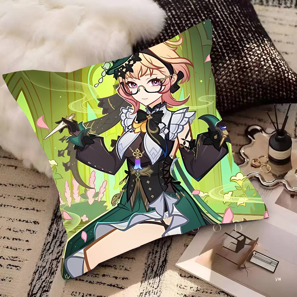 Emilie Anime G-Genshin Impact Pillow Case Fashion Square Pillowcase Bedroom Sofa Room Ins Decoration Leisure