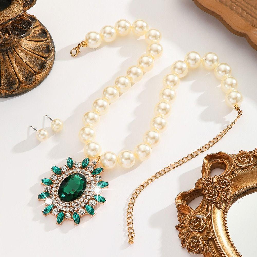 Luxury Necklace Earrings Set Elliptical Crystal Women Jewelry Set  Jewelry Accessories