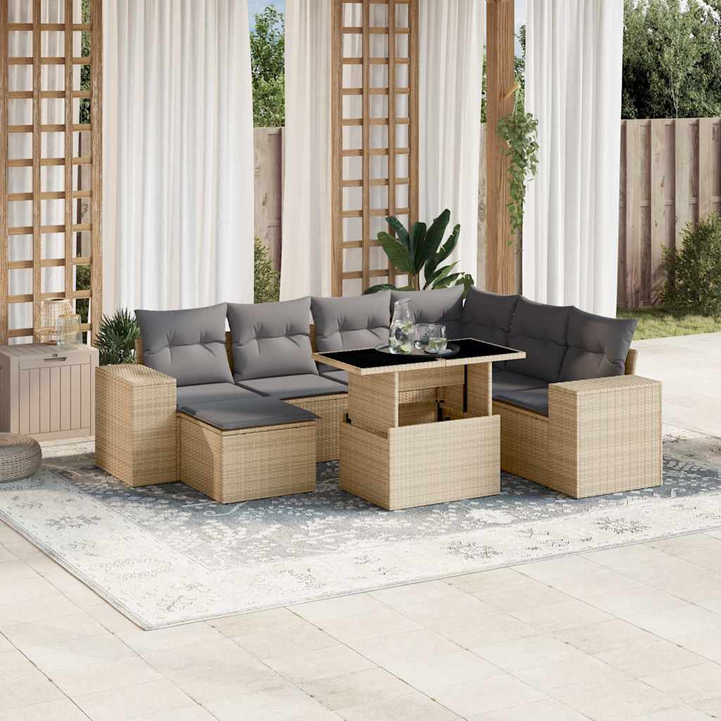 Vidaxl 8-Cz. Set di Mobili da Giardino con Cuscini, Beige, Polyrattan