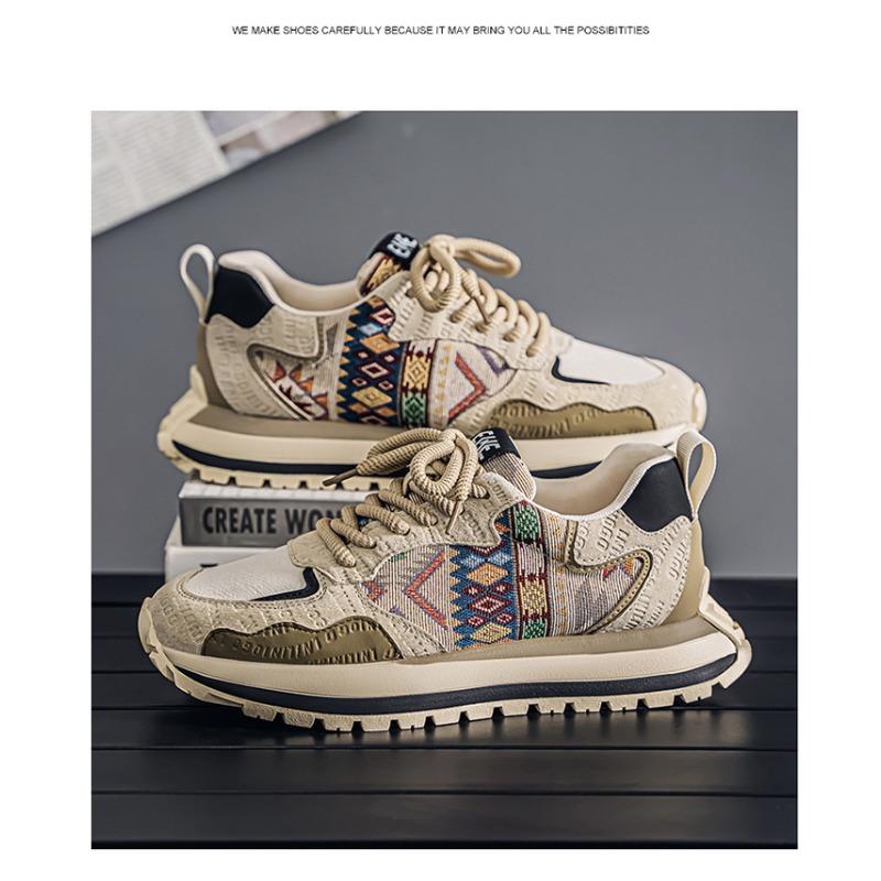 Mens Fashion Printed Embroidered Thick Sole Height Increasing Casual Sports Shoes