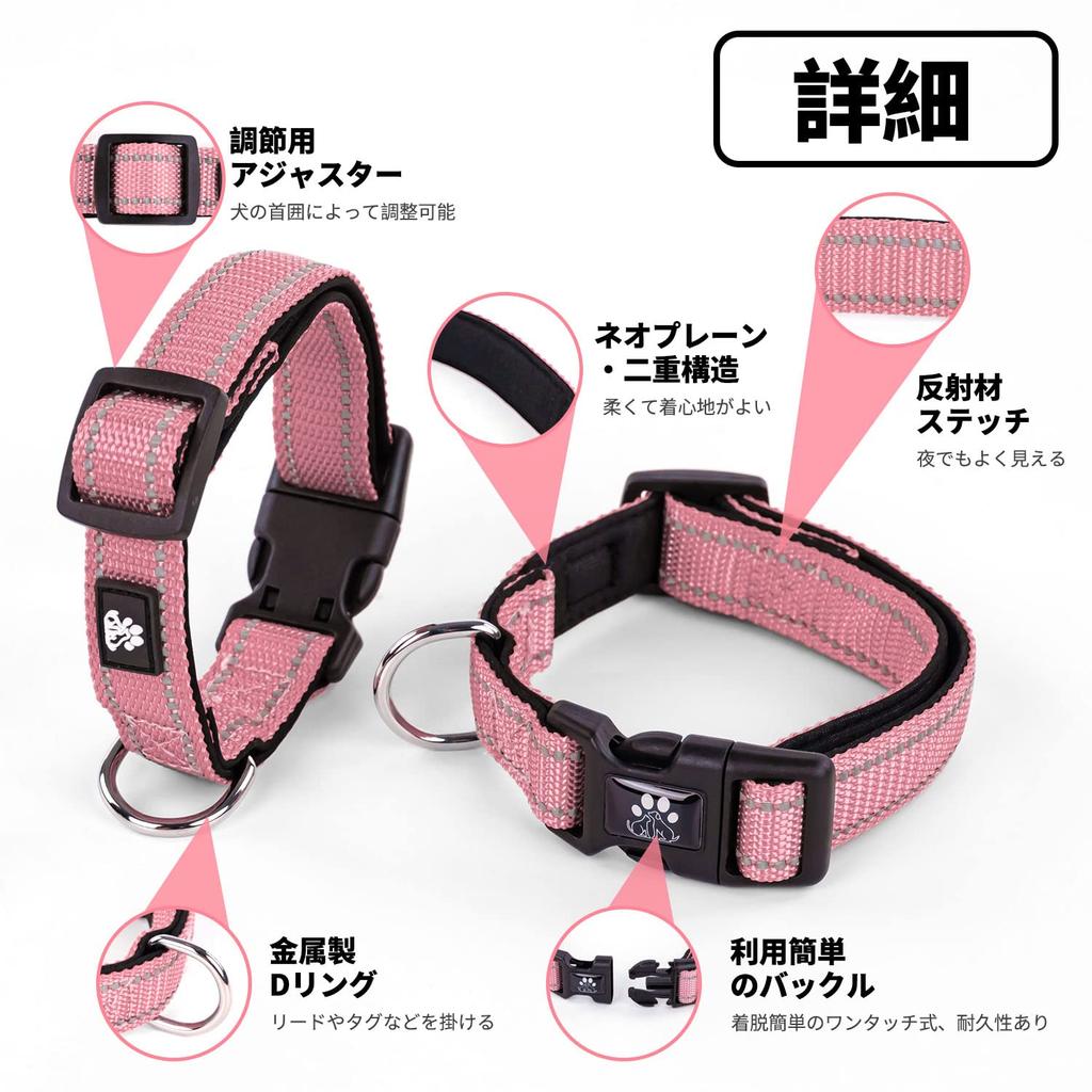 NESTROAD Dog Collar and Lead Night For Medium and Large Suitable for All Comes with For Walking and Easy to Dog Set, Adjustable, Reflective, Small,
