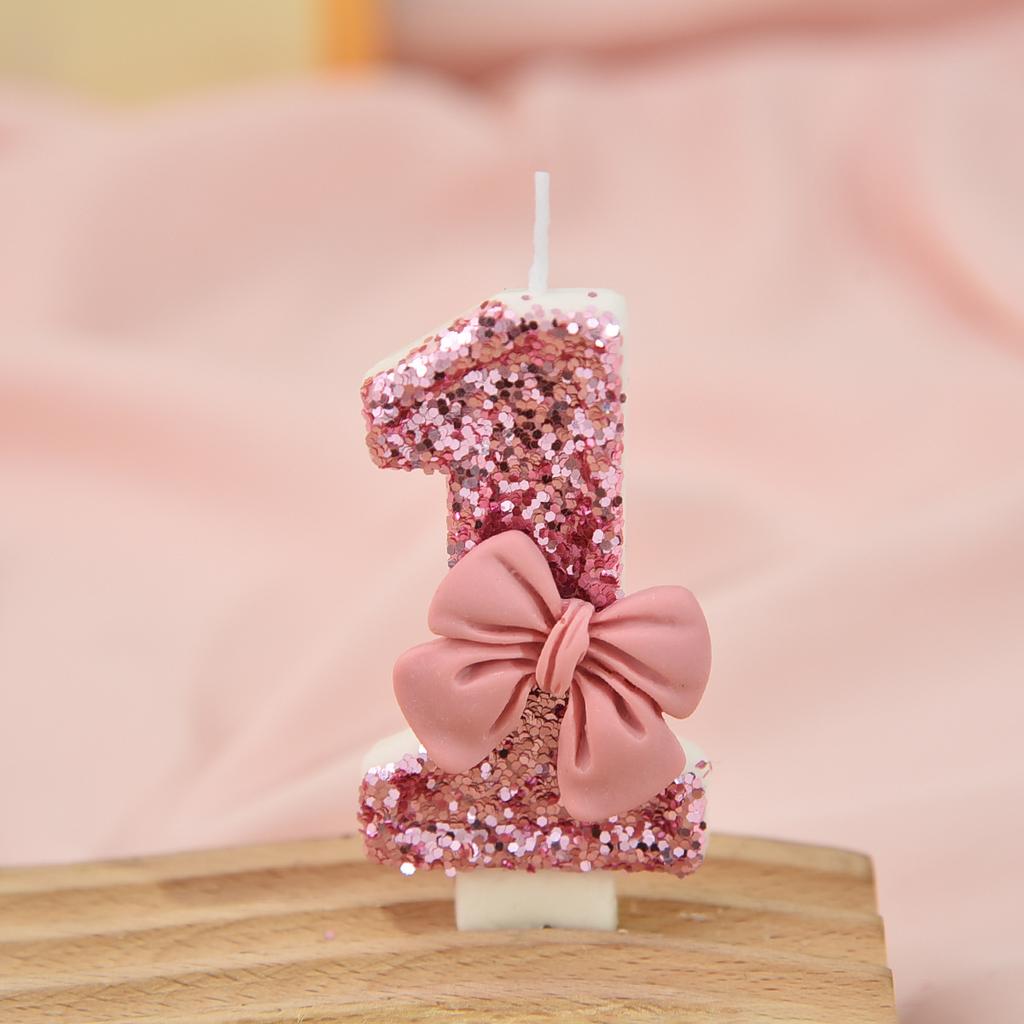 Pink bow color matching candle creative sequin anniversary digital birthday cake candle decoration candle jars with lidwholesale