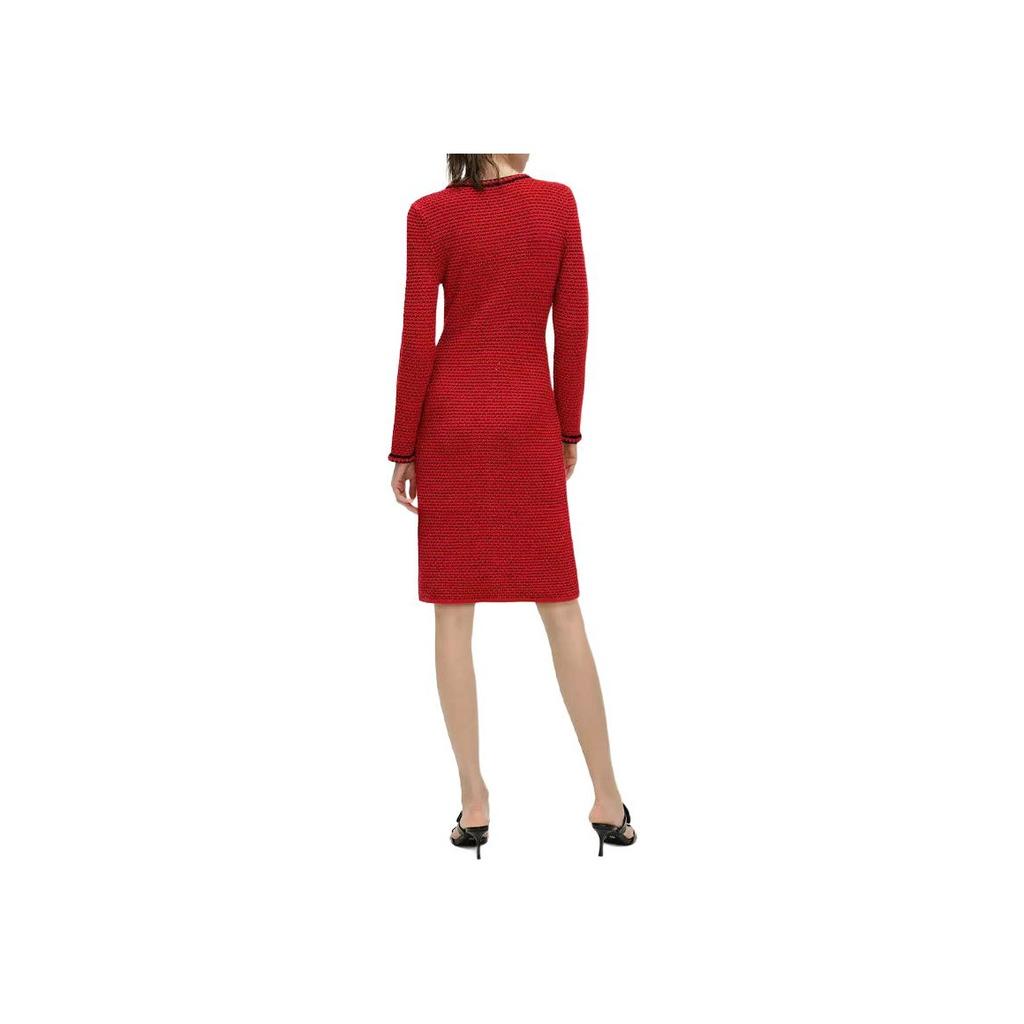 Karl Lagerfeld Elegant Daily Commuting Date Outfit Luxurious French Atmosphere Round Neck Single-Breasted Long Sleeve Dress Women dresses Red 241L1331
