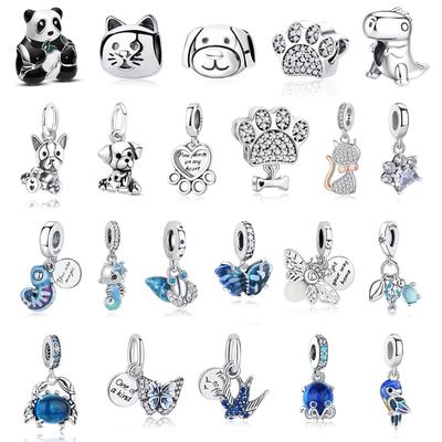 Original 925 Silver Charm Bead Love Dog Cat Paw Panda Firefly Pendant Charms Fit Bracelets Necklaces Women Jewelry