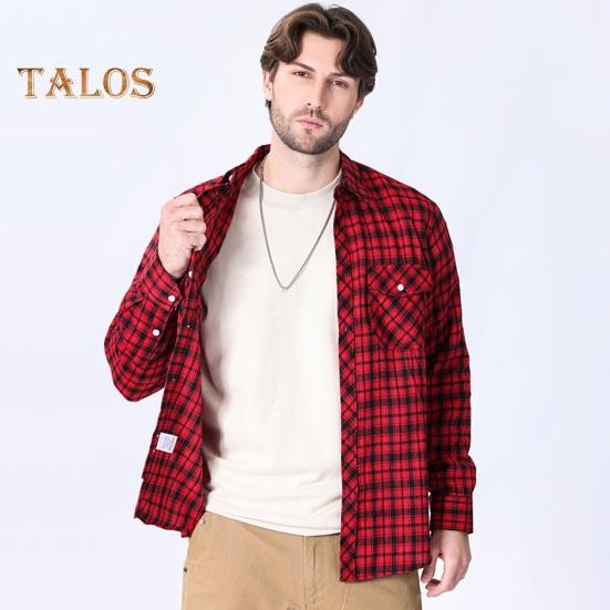 Men's Shirt Long Sleeve Plaid Lapel Top Loose Fit Casual Flannel Coat for Spring Autumn Office Party Vacation Home Date