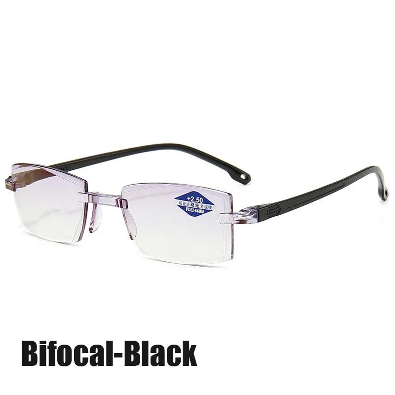 Retro Unisex Progressive Bifocal Reading Glasses Anti-blue Diamond Cut Rimless Eyesglasses Vintage Women Men Near Far Eyewear