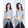 2025 Grey Women's Slim-Fit Long-Sleeve Short Top - Stylish Autumn Design