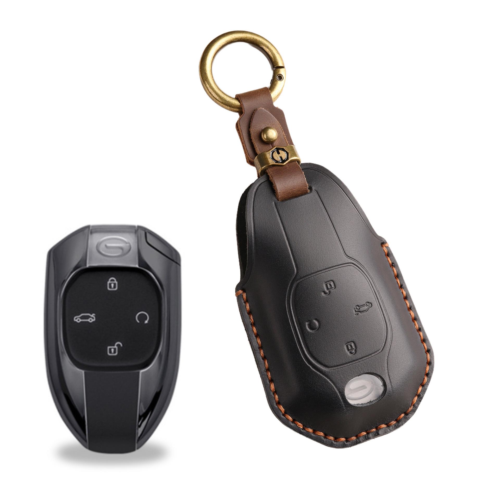 

The retro key cover is suitable for GAC New Energy Trumpchi E8 car handmade real cowhide key protection bag.