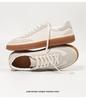 Men's Old Money Style Low-Top Breathable Cowhide Spliced Linen White Skate & Running Shoes