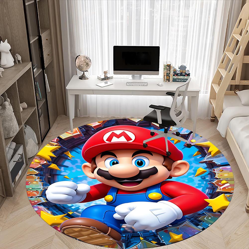 1 szt. Okrągły dywanik biurowy Mario Adventure, pod krzesła biurowe, do sypialni, salonu, wystrój domu a1022259