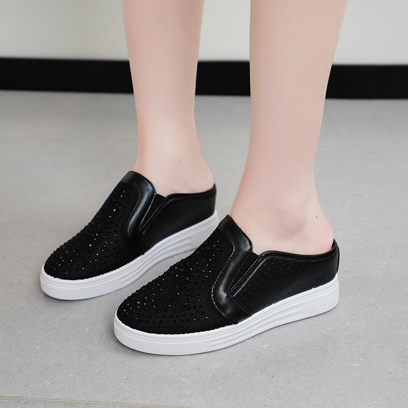 

Модные летние новые элегантные повседневные шлепанцы на высокой подошве для женщин, модные и удобные сетчатые дышащие спортивные полушлепанцы 34 чёрный