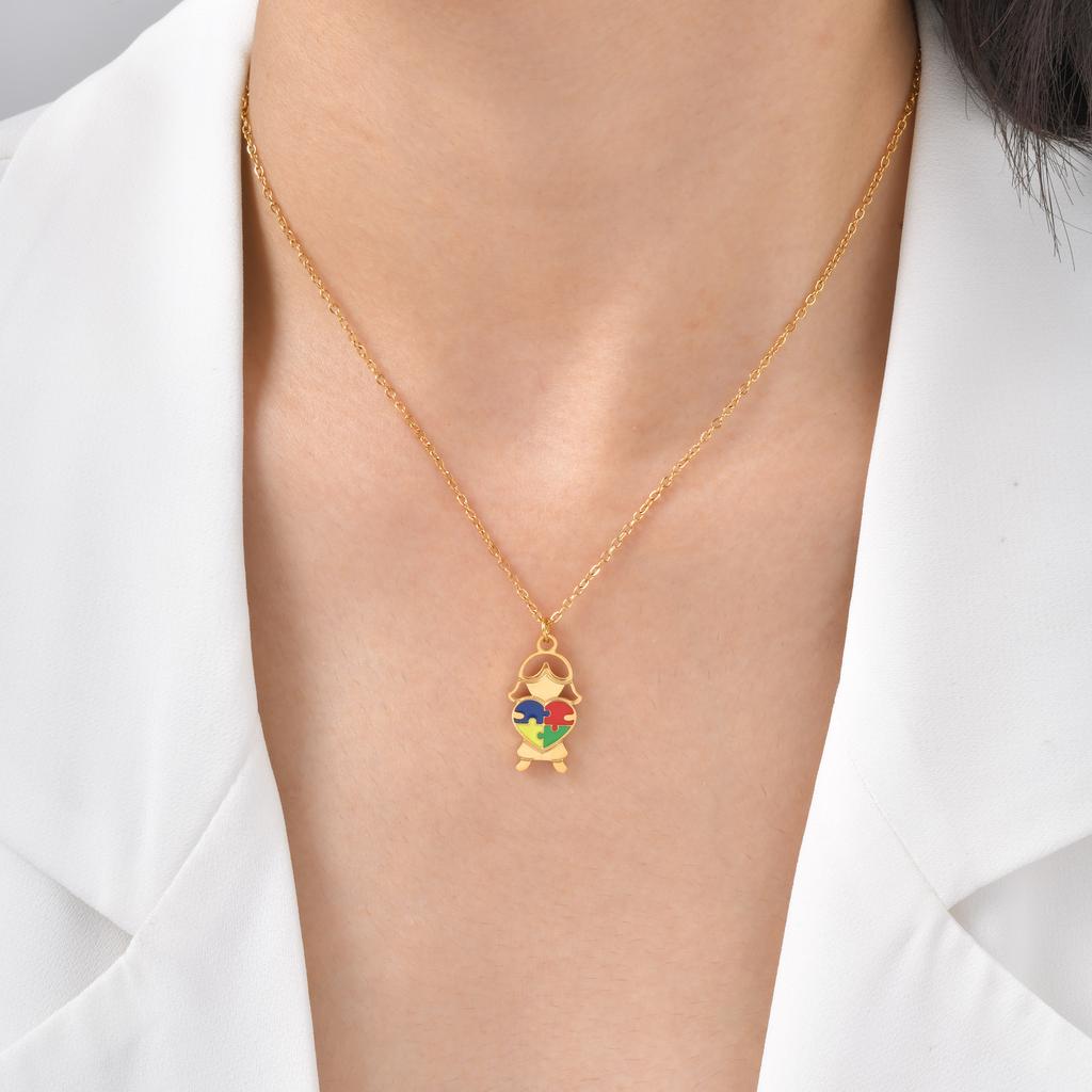 Collana per Bambini con Puzzle a Cuore in Acciaio Inossidabile ed Epossidico, Autismo, Gioielli Nc-2257