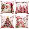 1-5PCS Christmas Pillow Cover with Pink Reindeer Santa Snowman and Tree Design Perfect for Living Room Holiday Decor